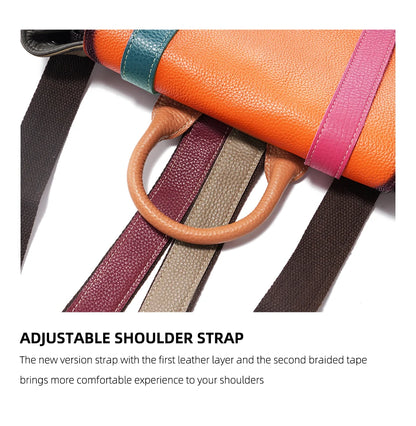 Women's Genuine Leather Backpack – Stylish, Spacious, and Featuring a Patchwork Design