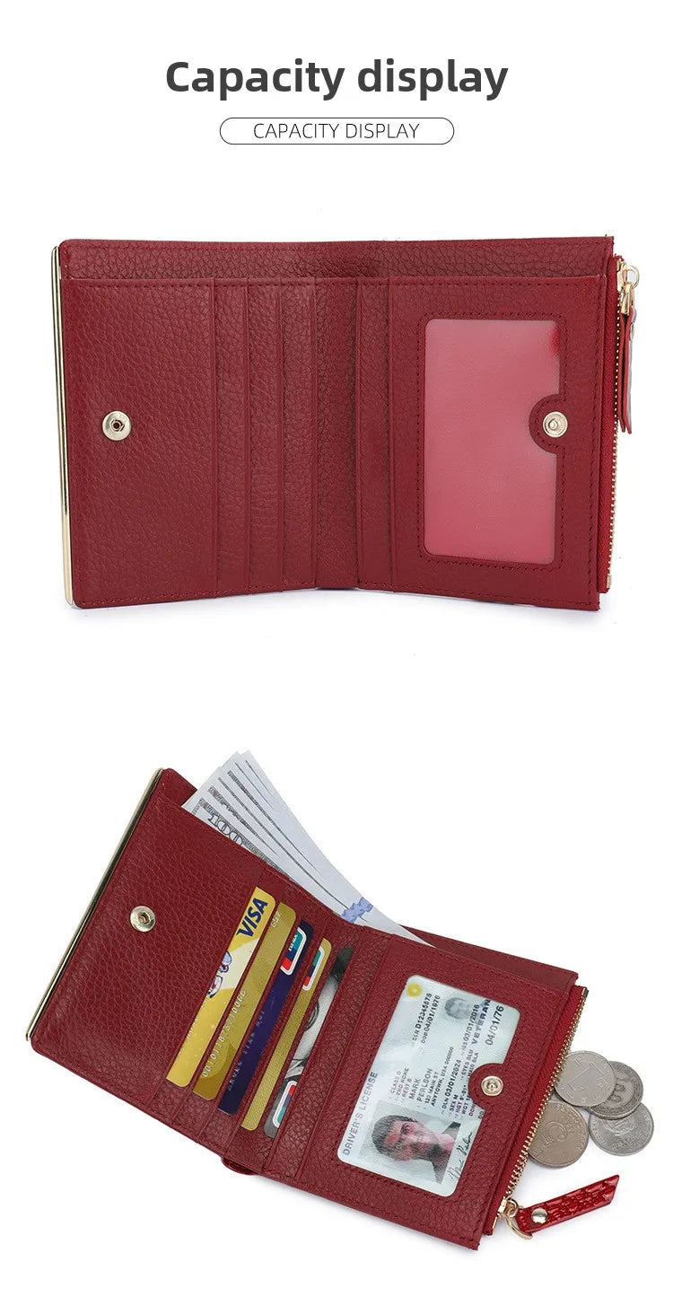 Women's wallet made of genuine leather, with multiple card slots.