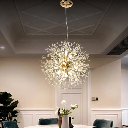Luminária pendente LED moderna Sky Star Fireball Crystal, modelo Dandelion, ideal para restaurantes, salas de estar e bares. Arte dinamarquesa.