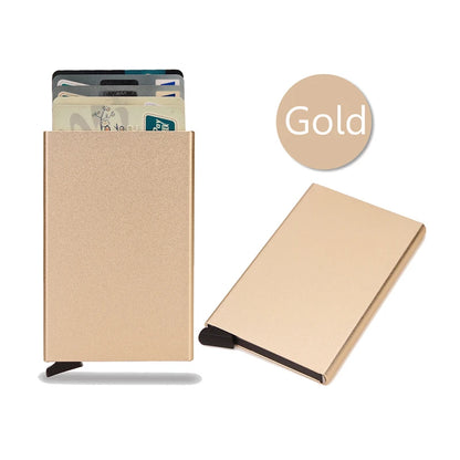 Slim and minimalist metal RFID card holder for men and women
