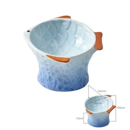 Elevated ceramic bowl, decorative and creative, for cats and pets.