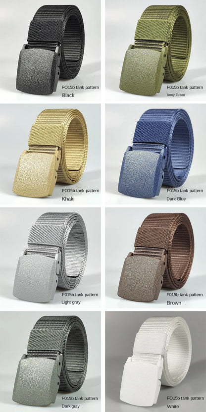 Men's casual belt for outdoor activities, made of canvas and nylon, without metal