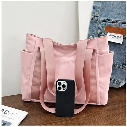 Bolsa de ombro de grande capacidade para mulheres, bolsa casual de nylon durável com vários bolsos, sacola de viagem leve