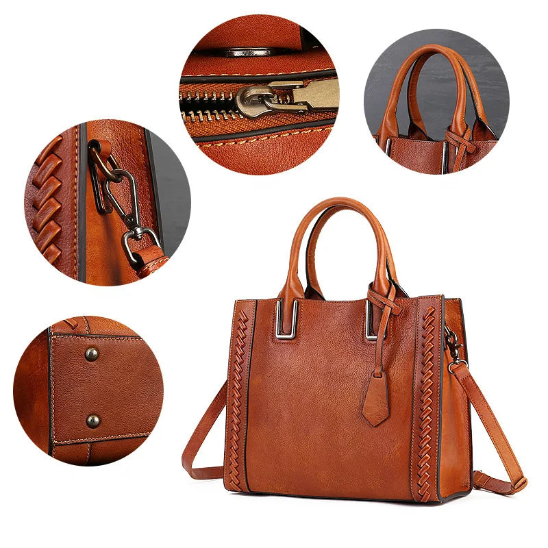 Women's genuine leather shopper bag with zipper closure
