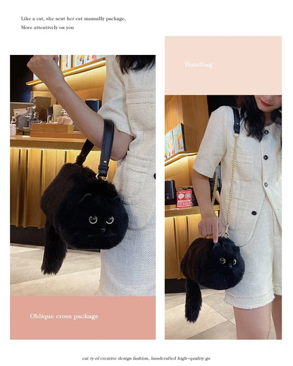 Women's messenger-style shoulder bag, small, versatile, handmade with a kitten print