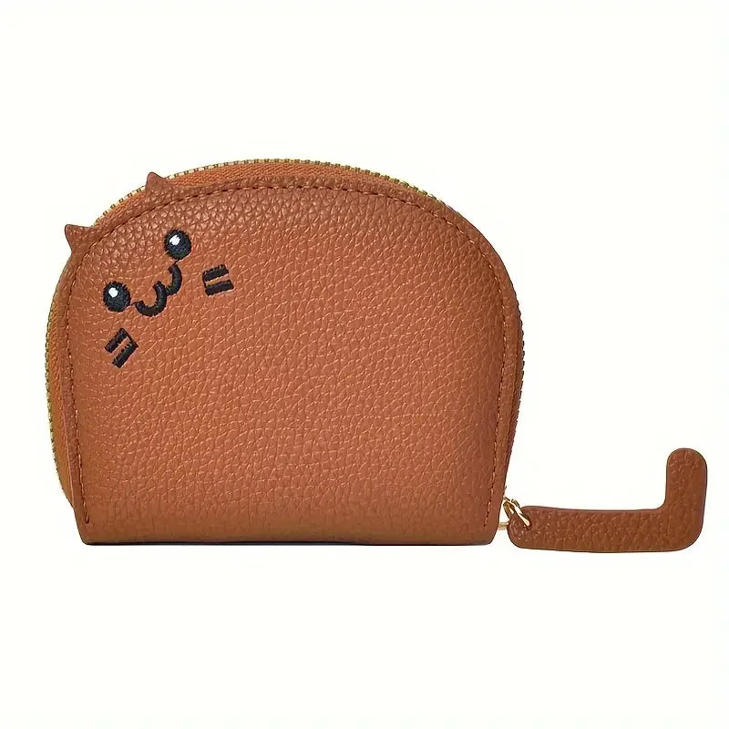 Card holder with a cat-shaped design and multiple compartments.