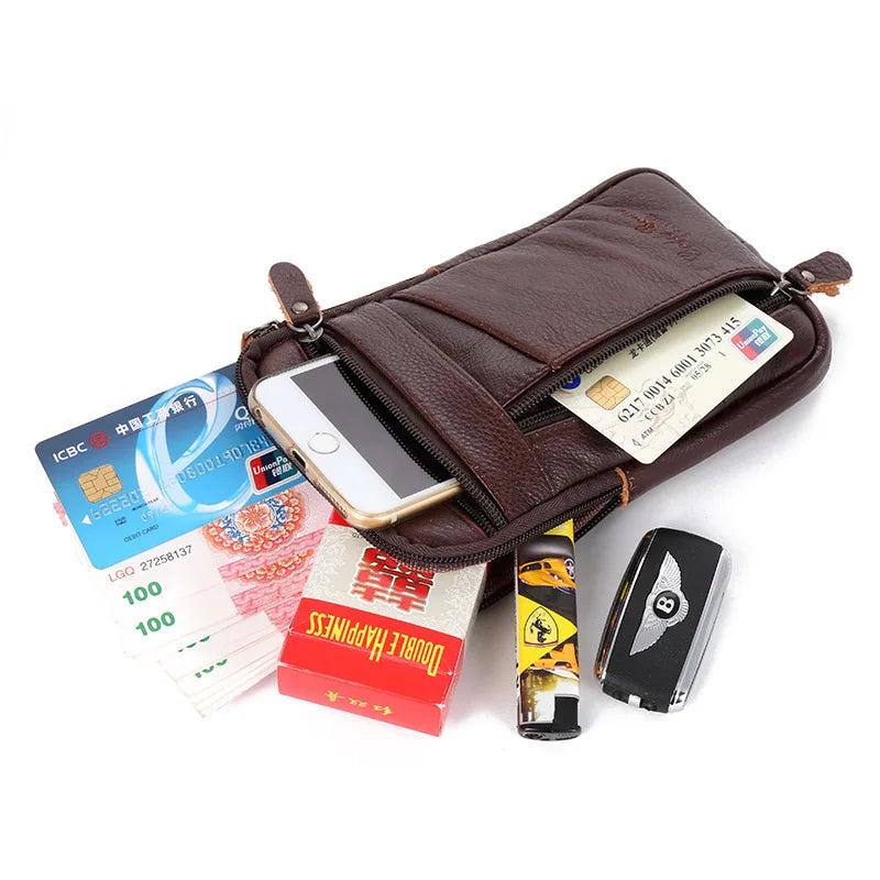Men's small, crossbody PU leather waist bag for cell phone and other items