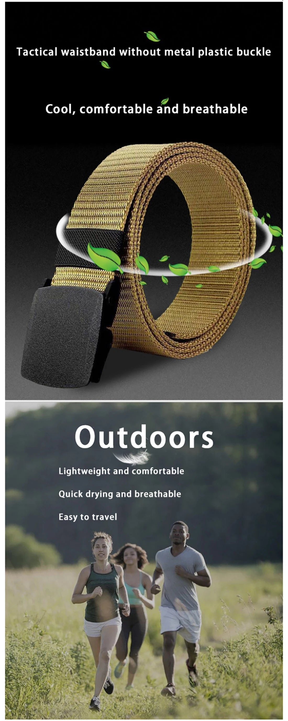 Canvas belt for men and women, tactical style, made of nylon, without metal.