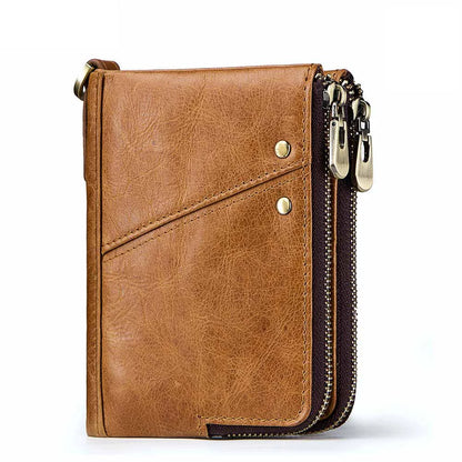Unisex wallet in genuine leather, compact, with a sophisticated design and RFID-protected compartment for cards