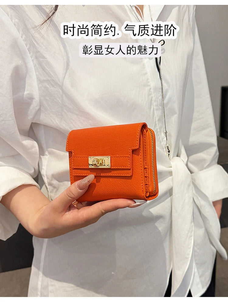 Retro women's wallet with multiple card slots, multifunctional with three folds.