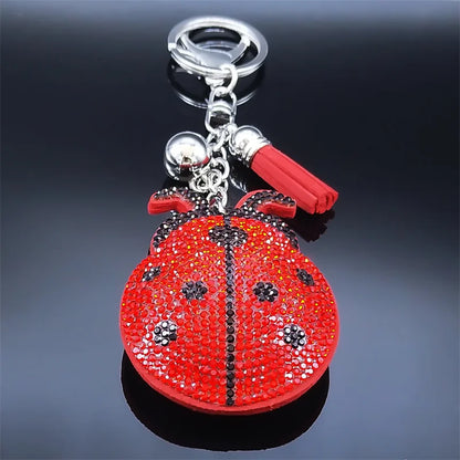 Ladybug keychain with a beautiful and charming crystal pendant