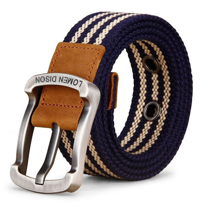 Men's tactical canvas belt, modern and casual, goes well with jeans, ideal accessory for outdoor sports and hunting, with nylon pin buckle