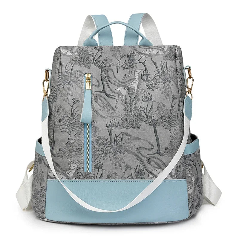 Women's Leather Backpack with Anti-Theft Design and Color-Blocking Style – Multifunctional with Large Capacity