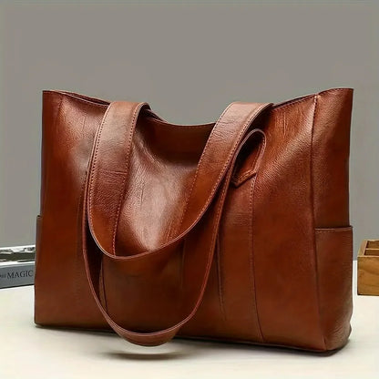 Large-capacity solid-color vintage-style women's handbag