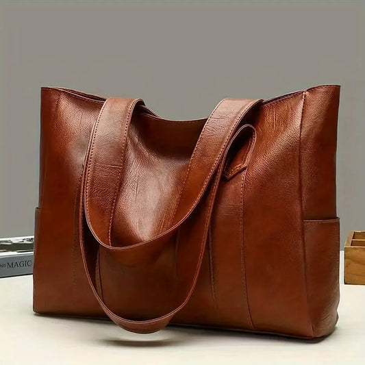Large-capacity solid-color vintage-style women's handbag