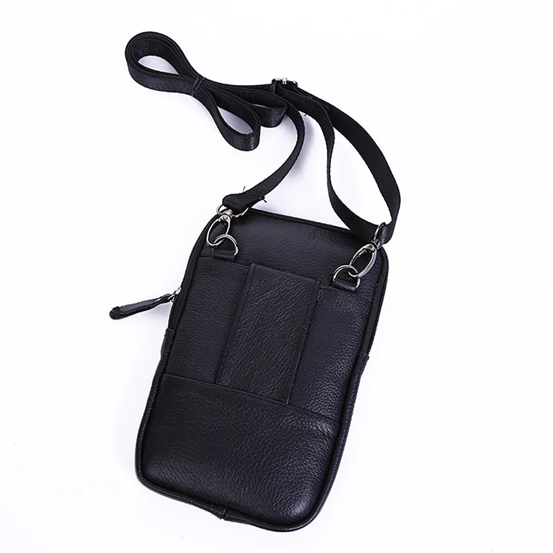 Men's small, crossbody PU leather waist bag for cell phone and other items