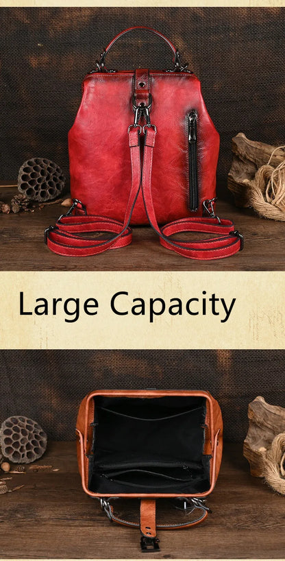 Women's vintage leather backpack, luxurious and elegant