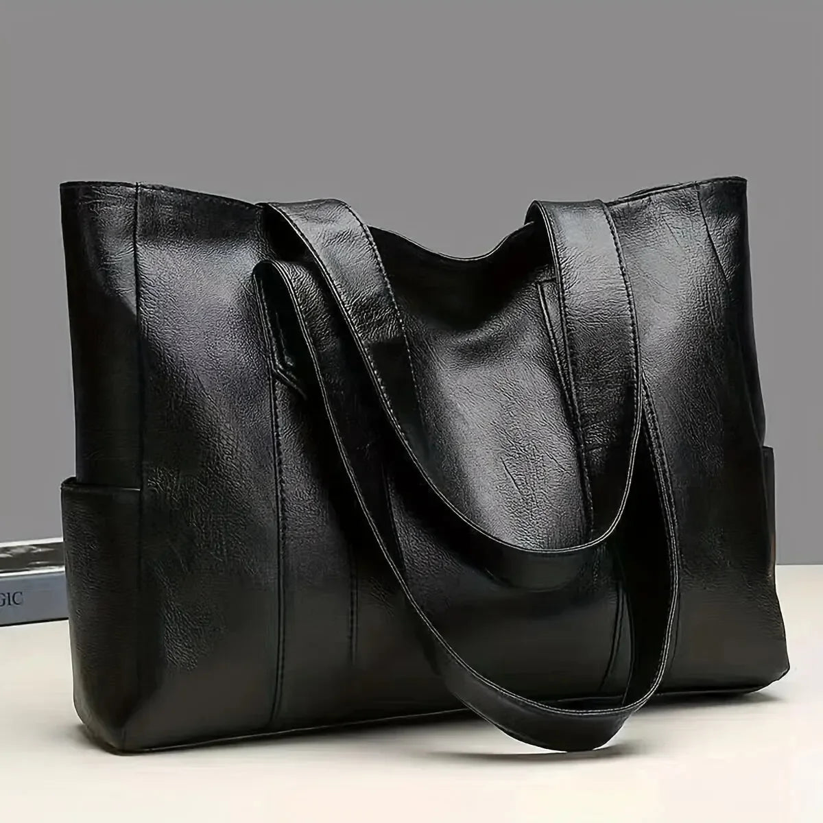 Large-capacity solid-color vintage-style women's handbag