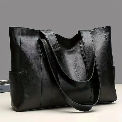 Large-capacity solid-color vintage-style women's handbag