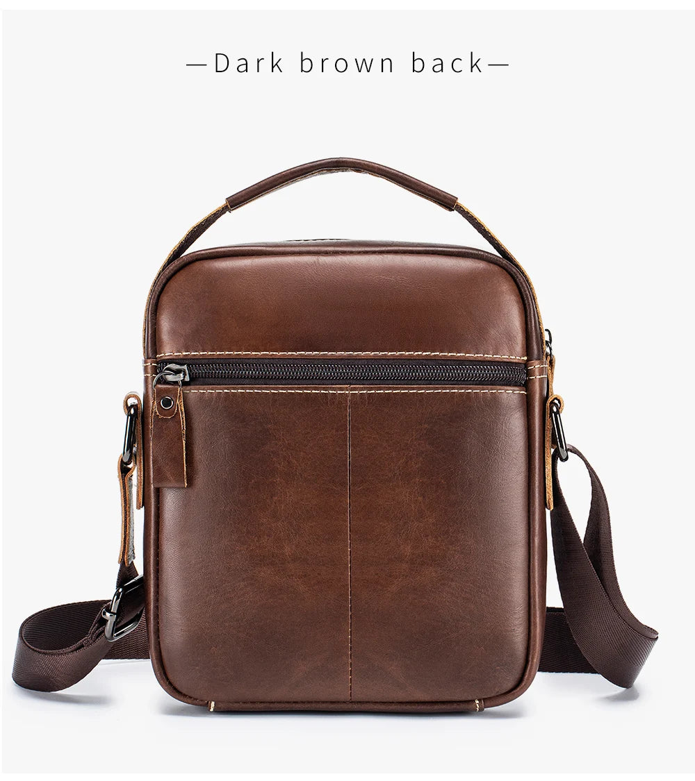 Small and versatile vertical shoulder bag in genuine leather for men
