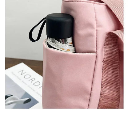 Bolsa de ombro de grande capacidade para mulheres, bolsa casual de nylon durável com vários bolsos, sacola de viagem leve