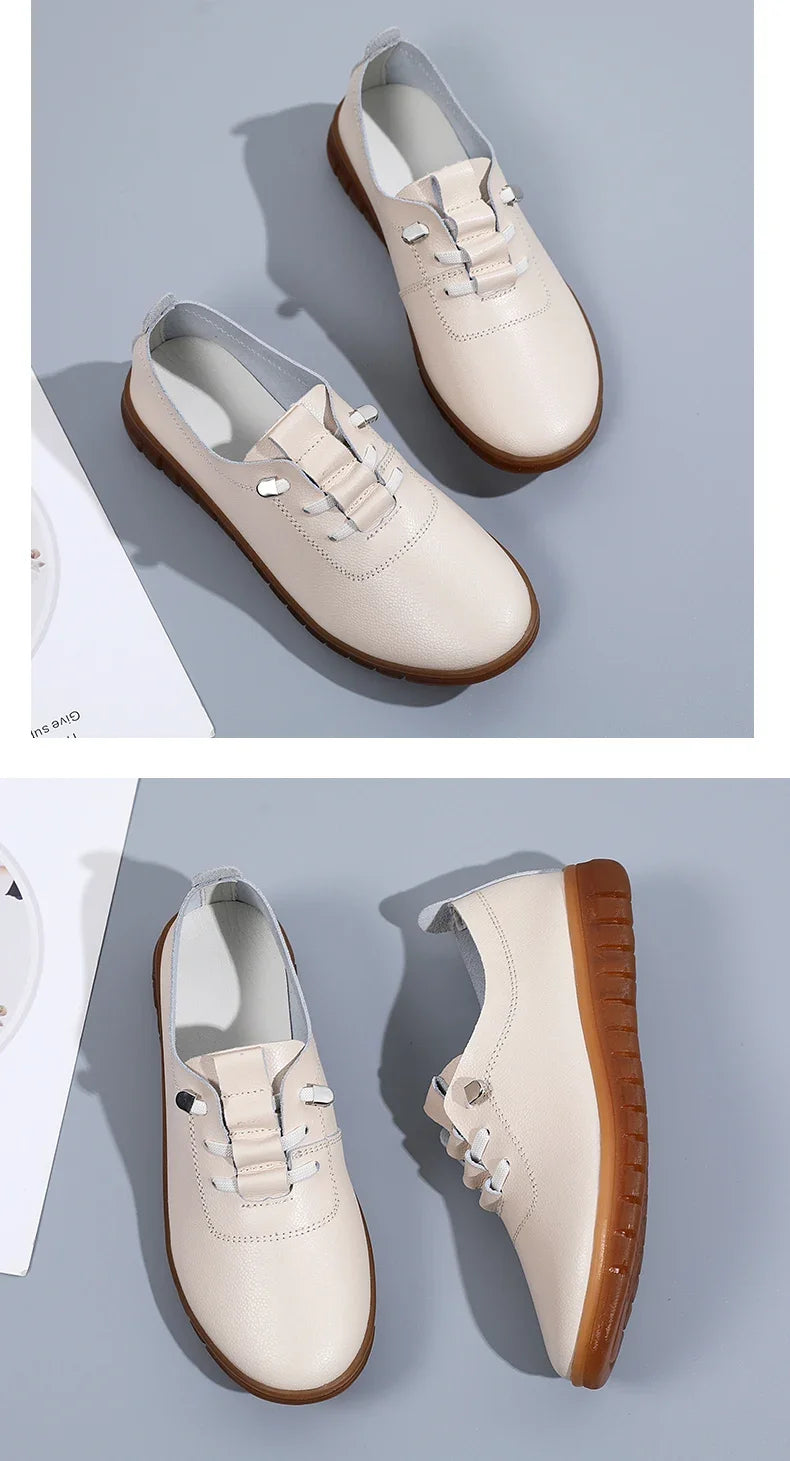 Women's casual sneakers, ballet flat style, made of genuine leather