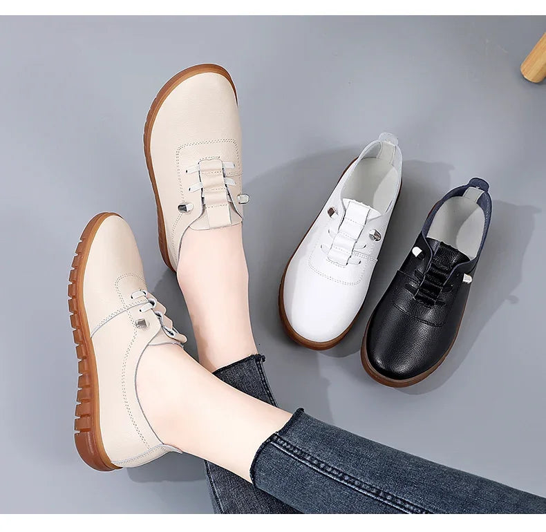 Women's casual sneakers, ballet flat style, made of genuine leather
