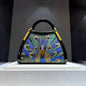 On sale! Women's handbag in high-quality cowhide leather with a peacock print. Shoulder strap is adjustable