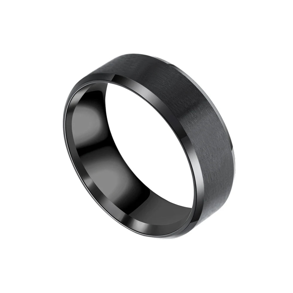 Men's 8mm black stainless steel ring