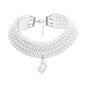 Sophisticated and elegant classic multi-strand choker necklace featuring round pearls and a pearl pendant, perfect for parties and other special occasions