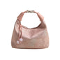 Women's embroidered handbag with zipper, made of silky fabric, adjustable strap