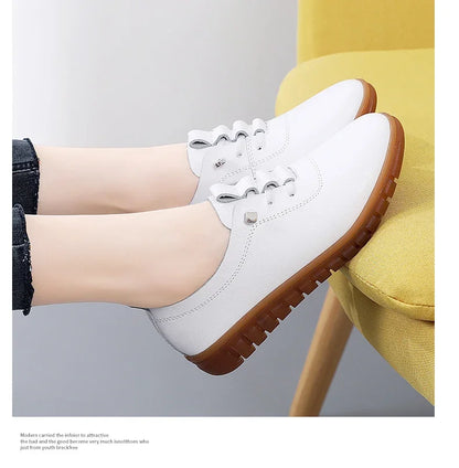 Women's casual sneakers, ballet flat style, made of genuine leather