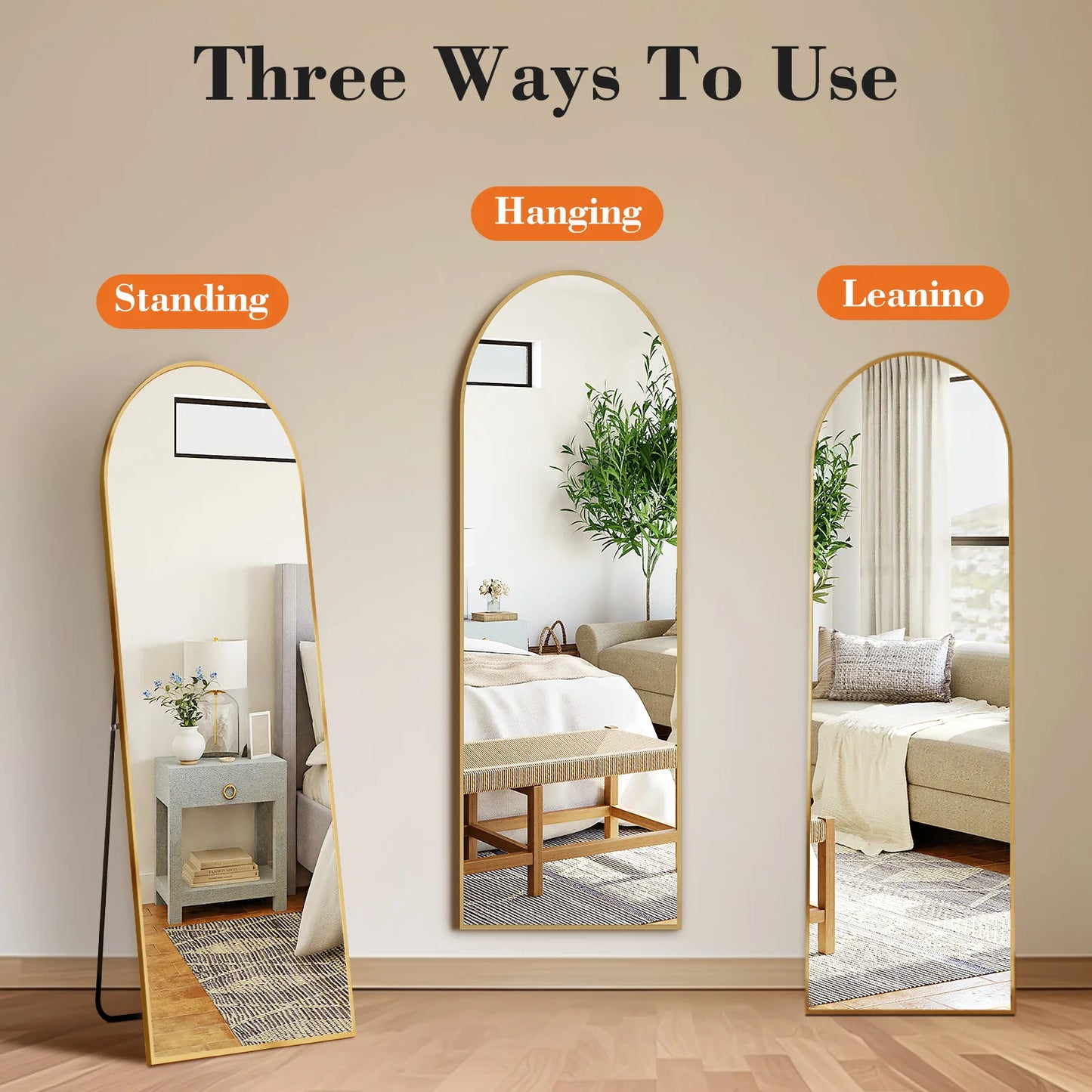 JHK full-length mirror for hanging or wall mounting with bracket, aluminum alloy frame, ideal for bathroom and bedroom