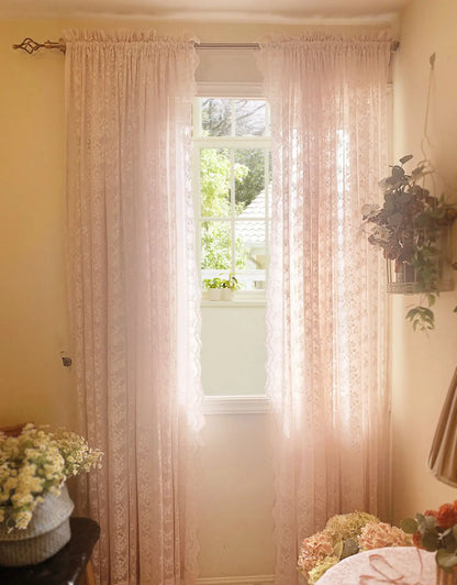 2PCS French Pink Lace Sheer Curtain For Luxurious Living Room, Princess Room