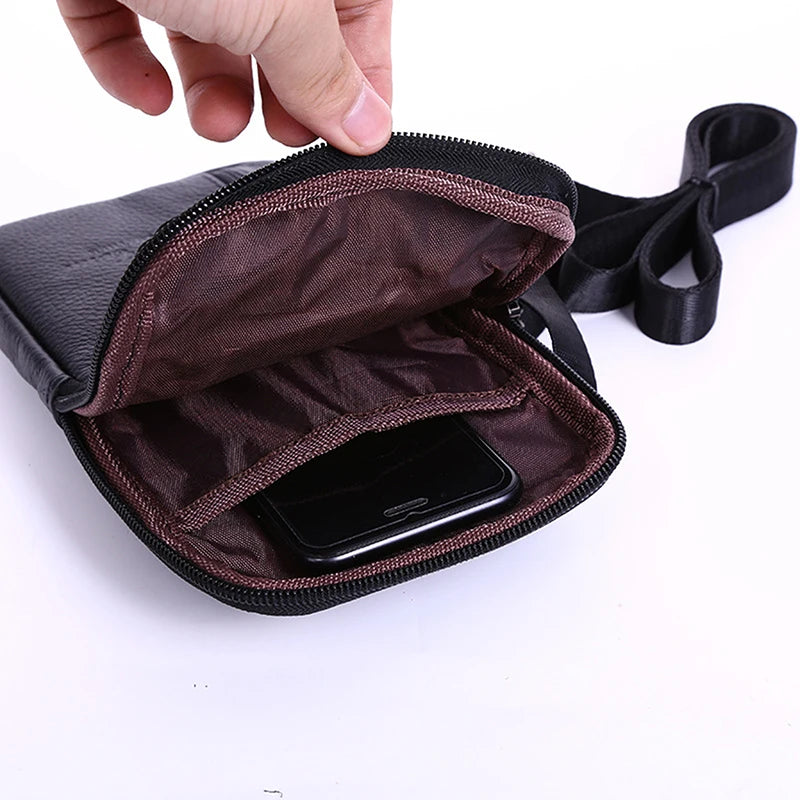 Men's small, crossbody PU leather waist bag for cell phone and other items