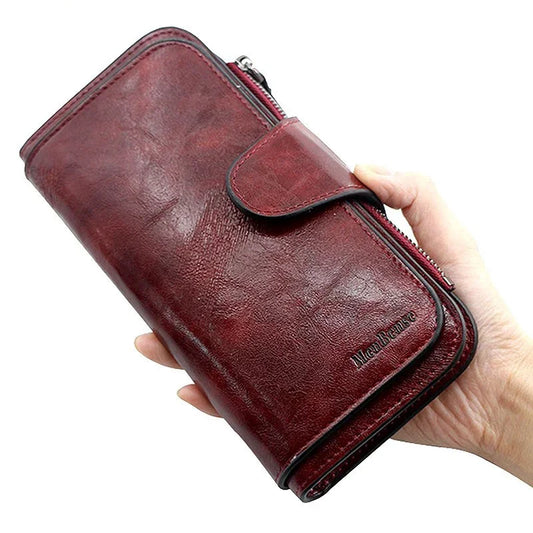 Women's leather wallet with three folds vintage style
