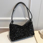 Women's sequin party bag/clutch with leather shoulder strap for weddings, proms, and parties (black and silver)