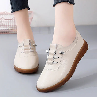 Women's casual sneakers, ballet flat style, made of genuine leather