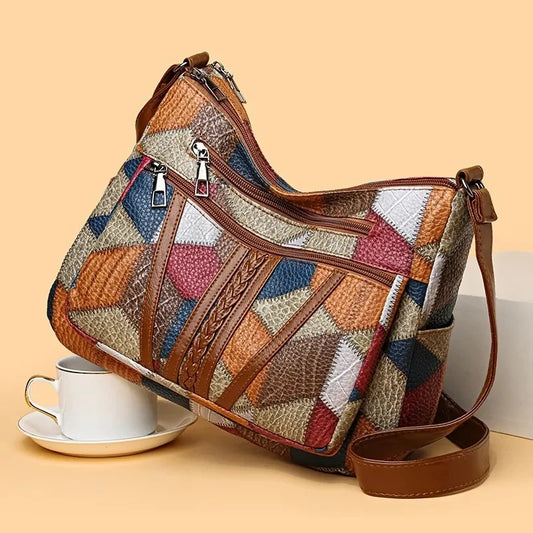 Versatile women's crossbody bag with colorful plaid print