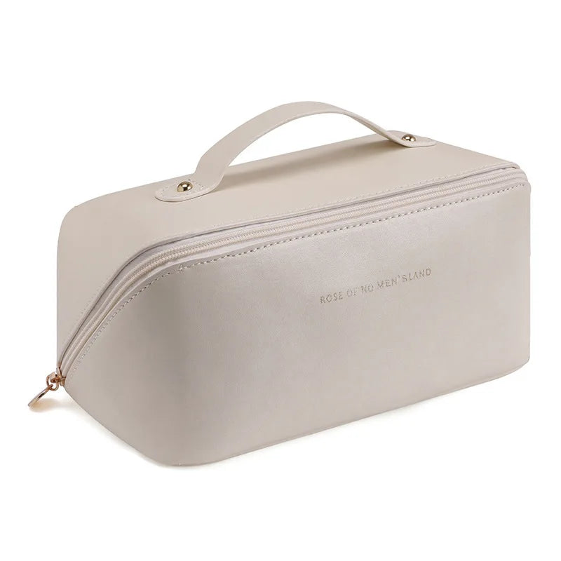 A sophisticated, portable, and large toiletry bag for cosmetics or personal hygiene items.