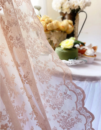 2PCS French Pink Lace Sheer Curtain For Luxurious Living Room, Princess Room