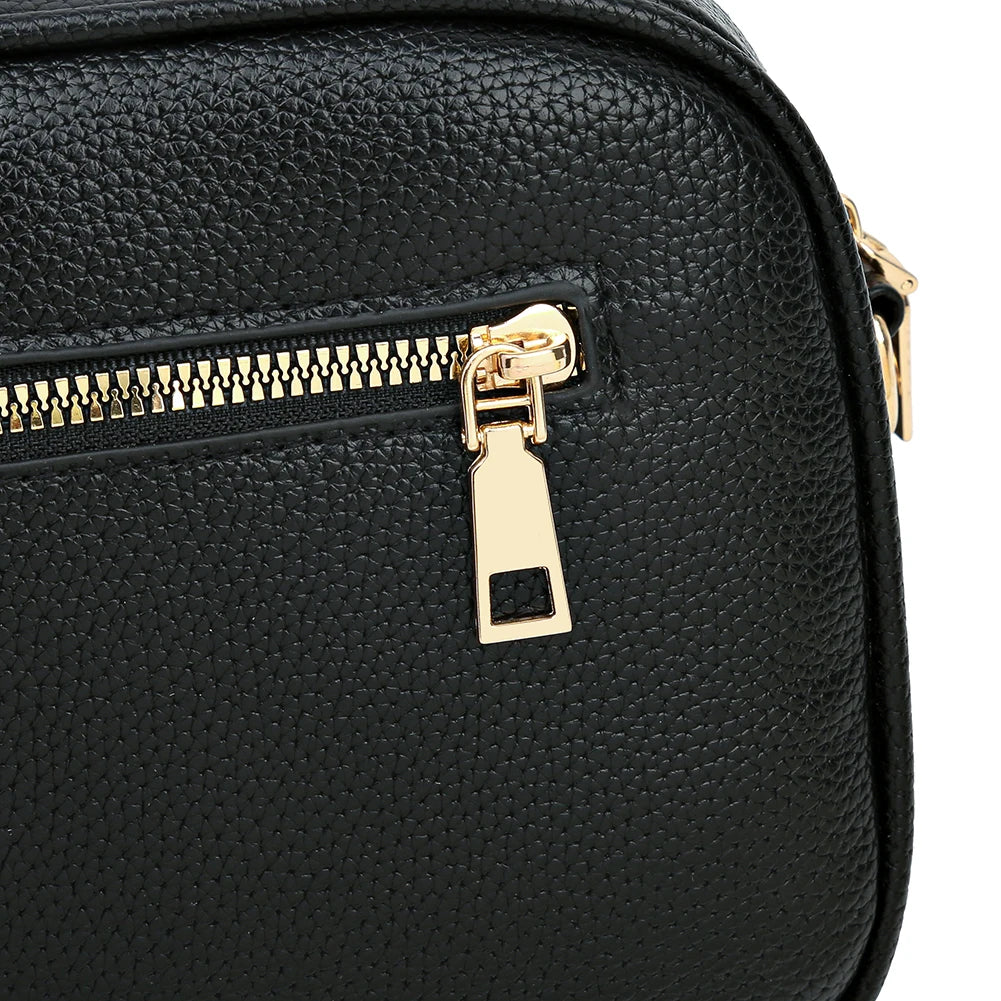 Women's leather tote bag, classic style with crossbody strap and chain detail