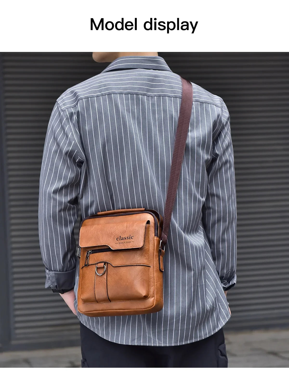 Men's crossbody bag with zipper closure, made of synthetic leather and with ample storage capacity