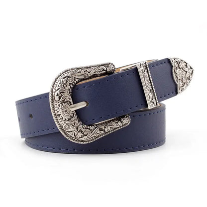 Adjustable women's boho western style belt with round buckle
