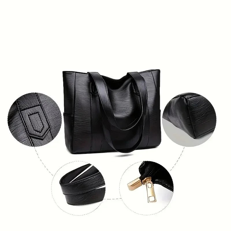 Large-capacity solid-color vintage-style women's handbag