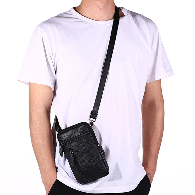 Men's small, crossbody PU leather waist bag for cell phone and other items
