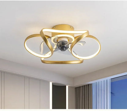 Smart Nordic ceiling fan with LED light, dimmable and silent, with remote control. Bedroom lighting