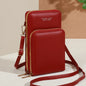 Modern, compact, and secure women's cell phone bag. Holds phones, cards, and documents