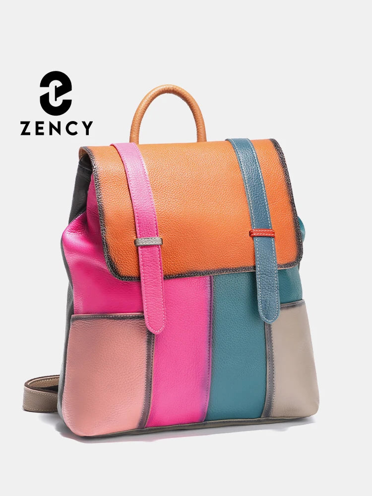 Women's Genuine Leather Backpack – Stylish, Spacious, and Featuring a Patchwork Design