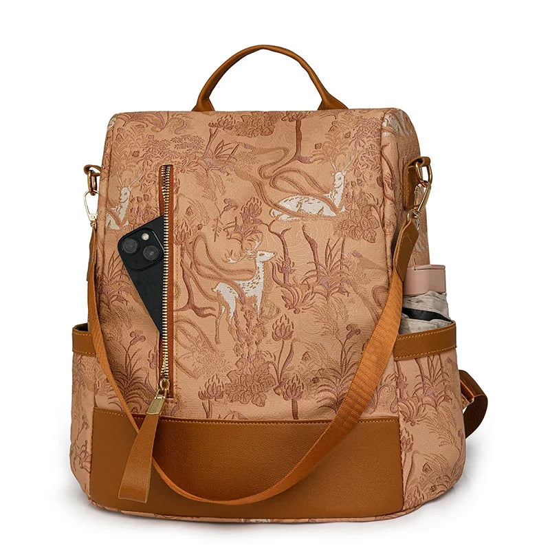 Women's Leather Backpack with Anti-Theft Design and Color-Blocking Style – Multifunctional with Large Capacity